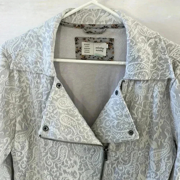 Anthropologie Saturday Sunday Neutral Moto Jacket Sz S Lace Boho Minimalist Chic - Picture 5 of 14